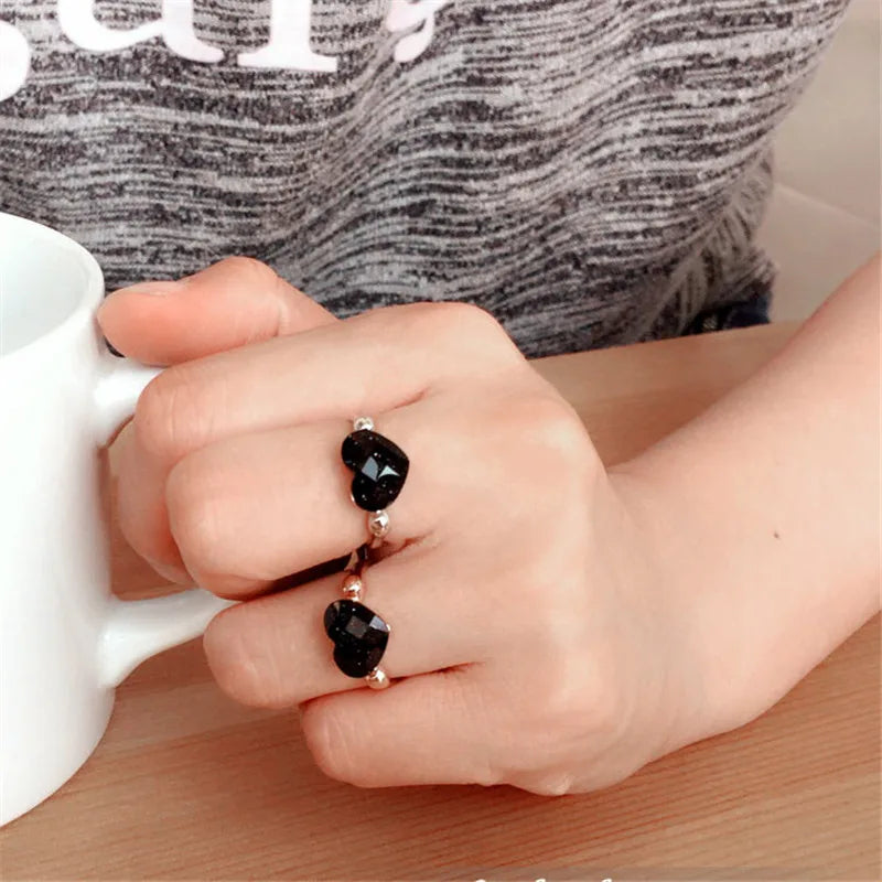 Rigant Crystal Rings Heart Shape Dropshipping Blue Sands Black Rose Gold Color Crystal  Jewelry Wholesale for Women Girl Gift