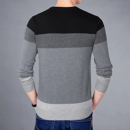 2023 Autumn Fashion Brand Casual Sweater O-Neck Striped Slim Fit Mens Sweaters Pullovers Men Pull Homme Contrast Color Knitwear