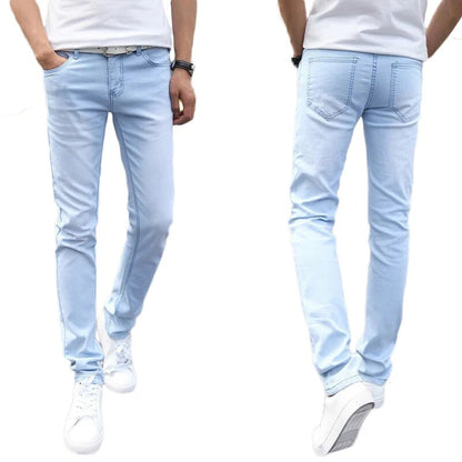 2023  New Fashion Men's Casual Stretch Skinny Jeans Trousers Tight Pants Solid Colors Cotton Stretch Denim Pants Cowboy Trousers