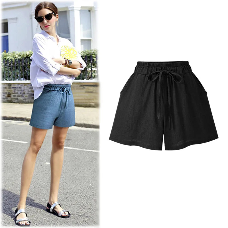 Large Size Women Loose Cotton Shorts Women's Linen Shorts Casual Female Wide Leg Shorts Plus Size 6XL