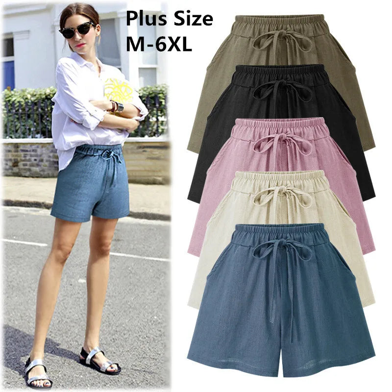 Large Size Women Loose Cotton Shorts Women's Linen Shorts Casual Female Wide Leg Shorts Plus Size 6XL