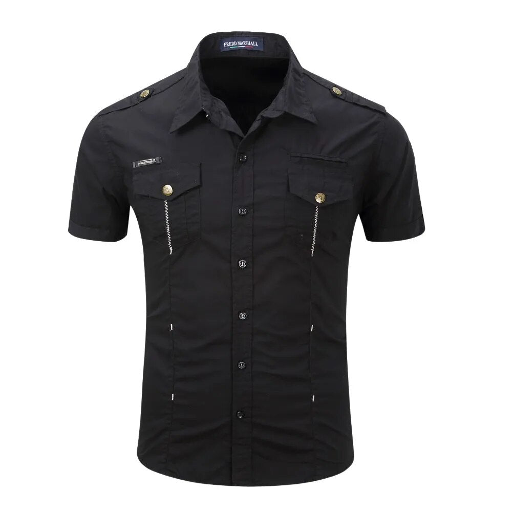 2021 New Arrive Mens Cargo Shirt Men Casual Shirt Solid Short Sleeve Shirts Multi Pocket Work Shirt Plus Size 100% Cotton