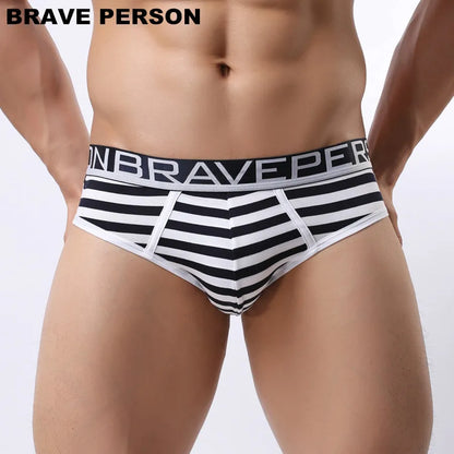 BRAVE PERSON Brand Underwear Men Briefs Cotton Striped Briefs Men Sexy Underwear Briefs Wide Belt Underpants Male Panties B1154