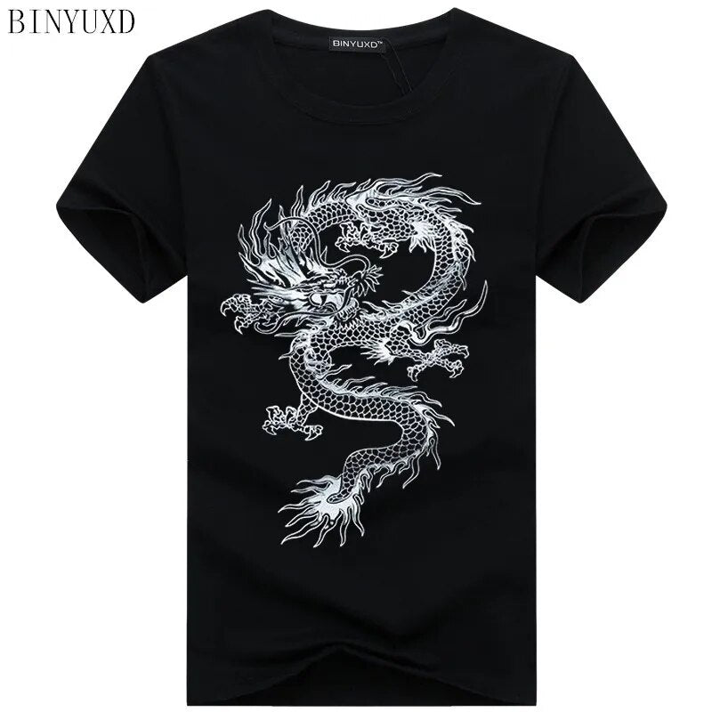 binyuxd New dragon Pure cotton Short Sleeves Hip hop Fashion Mens T-Shirt O-Neck Summer Personality Fashion men t-shirts Dragon