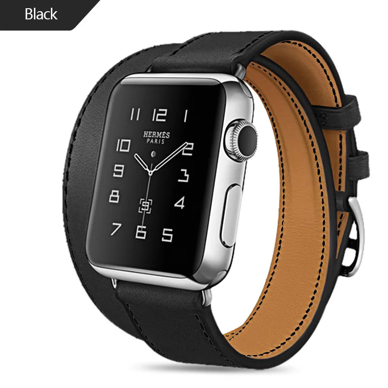 Long Soft Leather Band for apple watch 6 Iwatch Series 6 5 4 3 2 40mm 44mm 38mm 42mm Double Tour Bracelet Strap for Smart Watch