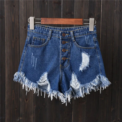 Vintage Ripped Hole Fringe 5 Colors Denim Shorts Women Casual Korean Jeans Shorts 2022 Summer Girl Hot Shorts