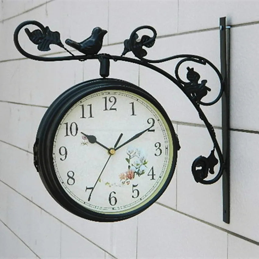 Rural Style Home Decor Pastoral Wall Clock Garden Decoration Wrought Iron Quartz Antique Style Wall-mounted, Metal Frame Europe