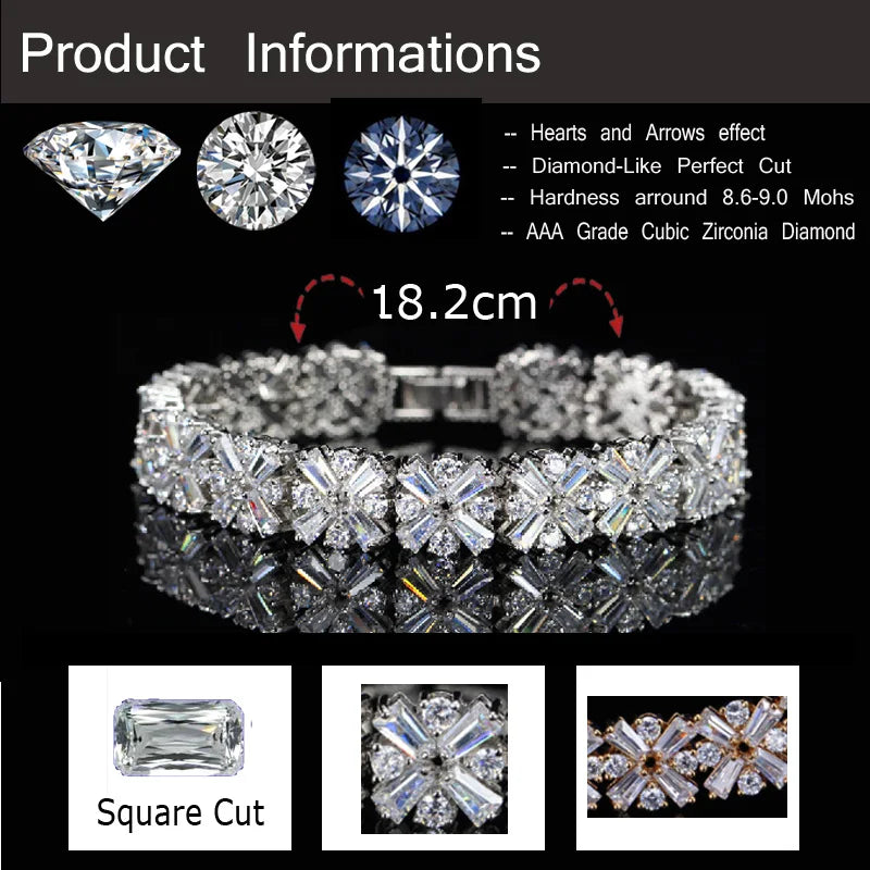 CWWZircons Women Fashion Jewelry Gorgeous Silver Color Spring Flower Cubic Zirconia Connected Tennis Bracelet for Wedding CB010