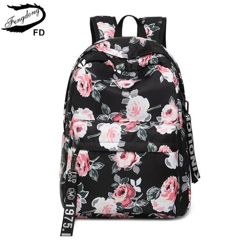 FengDong chinese style floral school backpack flowers backpacks for teenage girls school bags laptop computer bag schoolbag gift