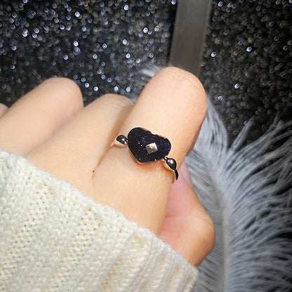 Rigant Crystal Rings Heart Shape Dropshipping Blue Sands Black Rose Gold Color Crystal  Jewelry Wholesale for Women Girl Gift