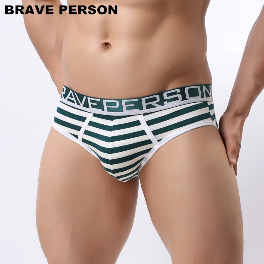 BRAVE PERSON Brand Underwear Men Briefs Cotton Striped Briefs Men Sexy Underwear Briefs Wide Belt Underpants Male Panties B1154