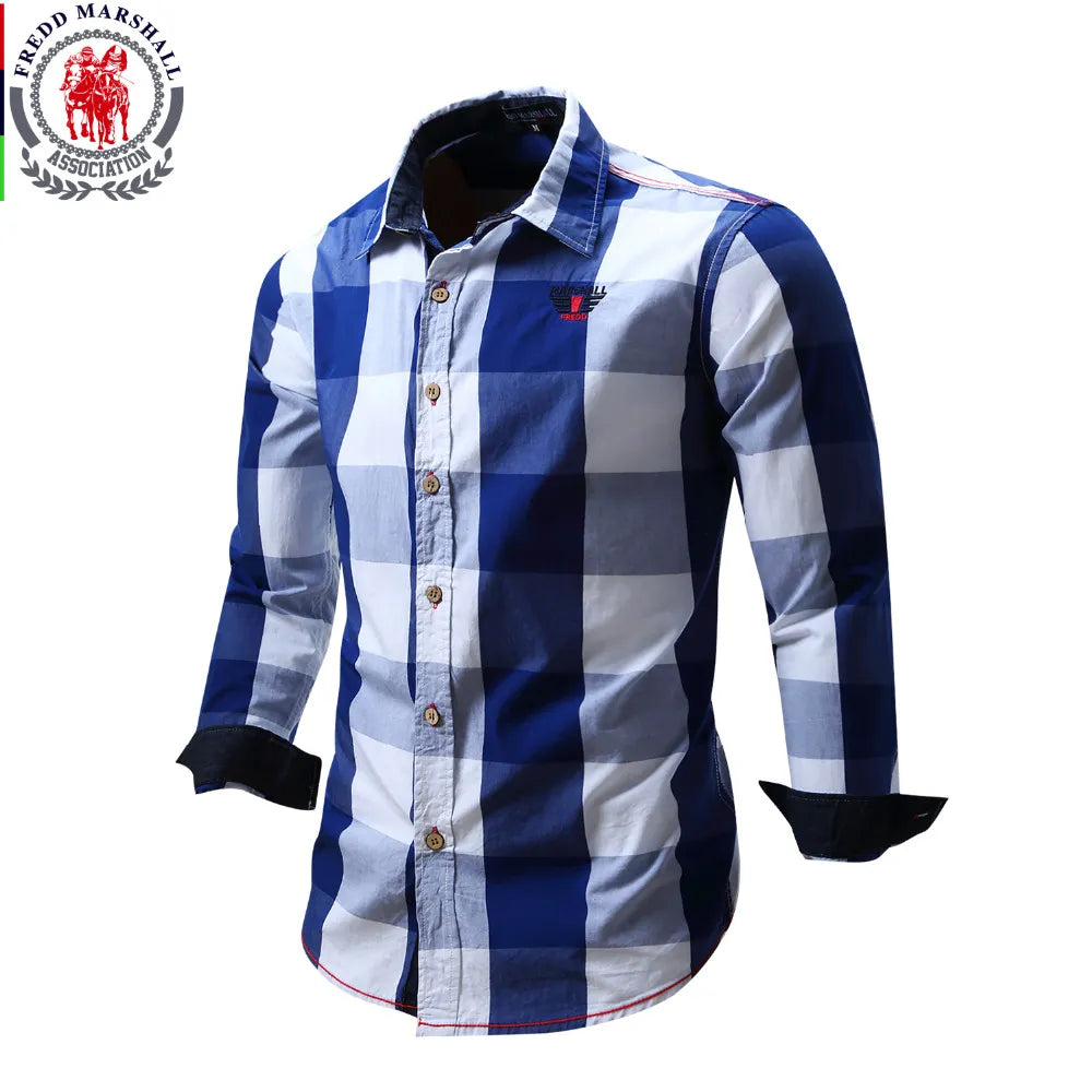 2020 New Men 100% Cotton Plaid Shirt Long Sleeve Slim Fit Dress Shirts Casual Fashion Business Social Shirt Plus Size M-3XL 099