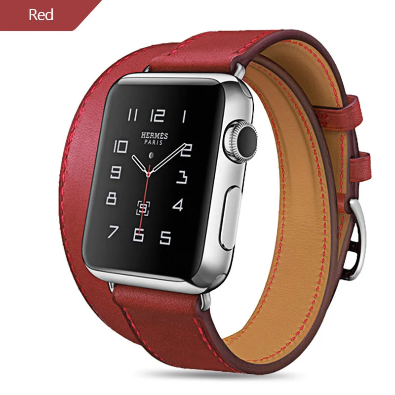 Long Soft Leather Band for apple watch 6 Iwatch Series 6 5 4 3 2 40mm 44mm 38mm 42mm Double Tour Bracelet Strap for Smart Watch