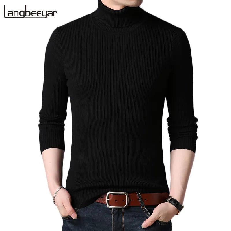 Hot 2023 New Autumn Winter Brand  Men black Turtleneck Slim Fit Winter Pullover Men Solid Breathable Color Knitted Sweater Men