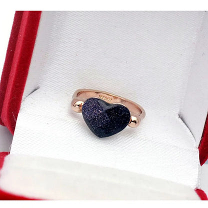 Rigant Crystal Rings Heart Shape Dropshipping Blue Sands Black Rose Gold Color Crystal  Jewelry Wholesale for Women Girl Gift