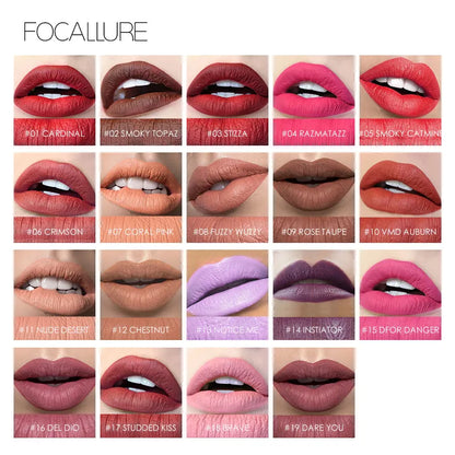 FOCALLURE Brand 19 Colors Matte Lipstick Waterproof Long lasting Cosmetic Easy to Wear Lip stick Matte Lip Batom