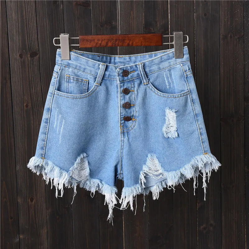 Vintage Ripped Hole Fringe 5 Colors Denim Shorts Women Casual Korean Jeans Shorts 2022 Summer Girl Hot Shorts