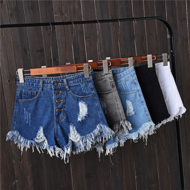 Vintage Ripped Hole Fringe 5 Colors Denim Shorts Women Casual Korean Jeans Shorts 2022 Summer Girl Hot Shorts