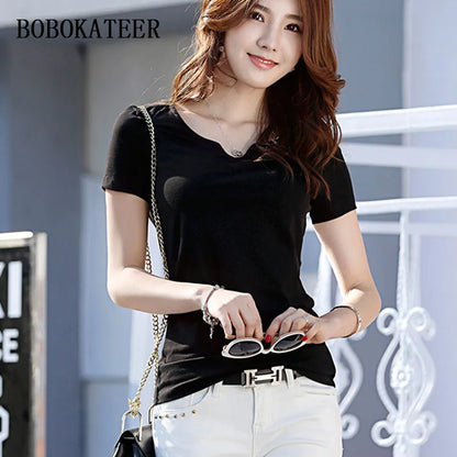 BOBOKATEER Summer T shirt Women Tshirts Short Sleeve Tops Tee Shirt Femme Ropa Mujer Verano 2023 Cotton T-shirt Woman Clothing