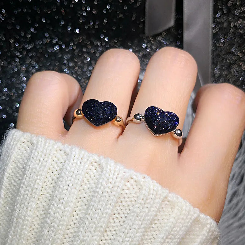 Rigant Crystal Rings Heart Shape Dropshipping Blue Sands Black Rose Gold Color Crystal  Jewelry Wholesale for Women Girl Gift