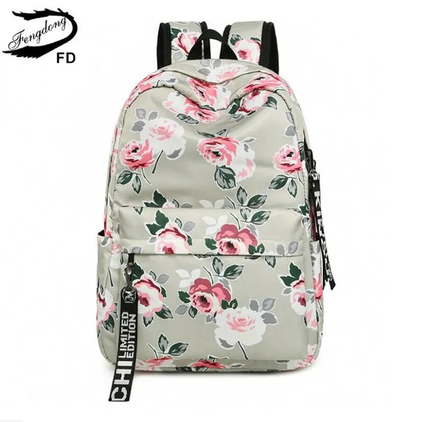 FengDong chinese style floral school backpack flowers backpacks for teenage girls school bags laptop computer bag schoolbag gift