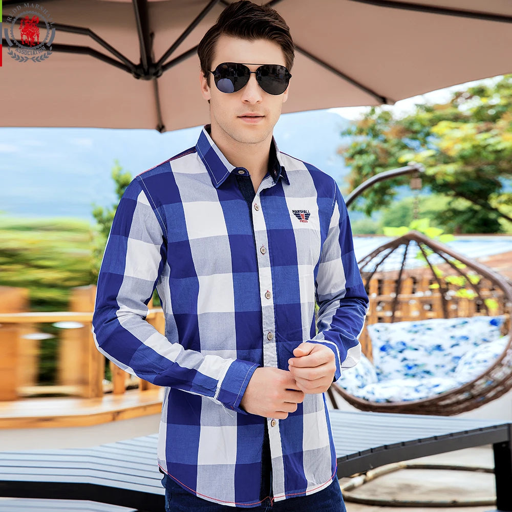 2020 New Men 100% Cotton Plaid Shirt Long Sleeve Slim Fit Dress Shirts Casual Fashion Business Social Shirt Plus Size M-3XL 099