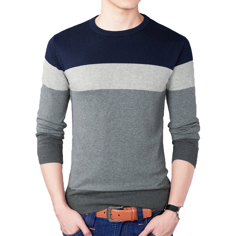 2023 Autumn Fashion Brand Casual Sweater O-Neck Striped Slim Fit Mens Sweaters Pullovers Men Pull Homme Contrast Color Knitwear