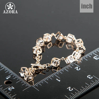 AZORA Brand Design Gold Color Stellux Austrian Crystal 12pcs Cube Charm Bracelet TS0023