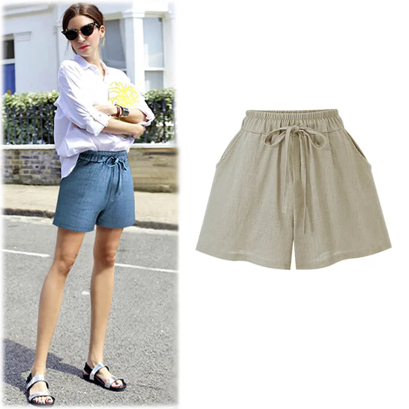 Large Size Women Loose Cotton Shorts Women's Linen Shorts Casual Female Wide Leg Shorts Plus Size 6XL