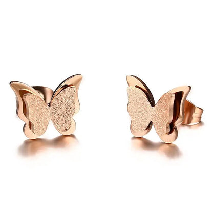 Vnox Small Butterfly Women Stud Earrings Matt Surface Stainless Steel Cute Daily Girl Earings Jewelry