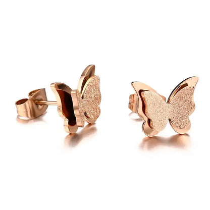 Vnox Small Butterfly Women Stud Earrings Matt Surface Stainless Steel Cute Daily Girl Earings Jewelry