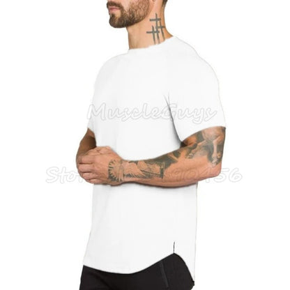 Brand gym clothing fitness t shirt men fashion extend hip hop summer short sleeve t-shirt cotton bodybuilding muscle guys tshirt
