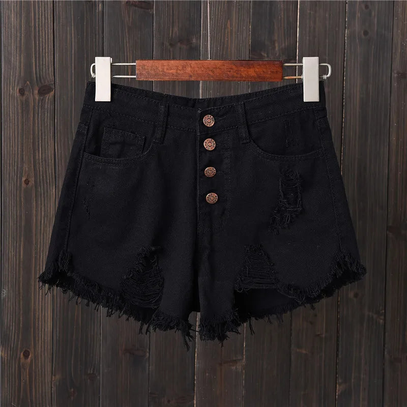 Vintage Ripped Hole Fringe 5 Colors Denim Shorts Women Casual Korean Jeans Shorts 2022 Summer Girl Hot Shorts