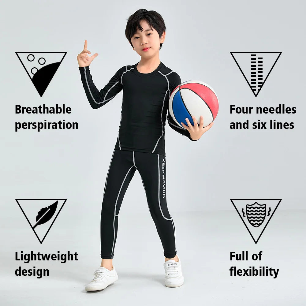 Children's Compression Wear, Suit for Boy Running, Basketball, Football, Tracksuit for Children Quick-Drying Top + Leggings