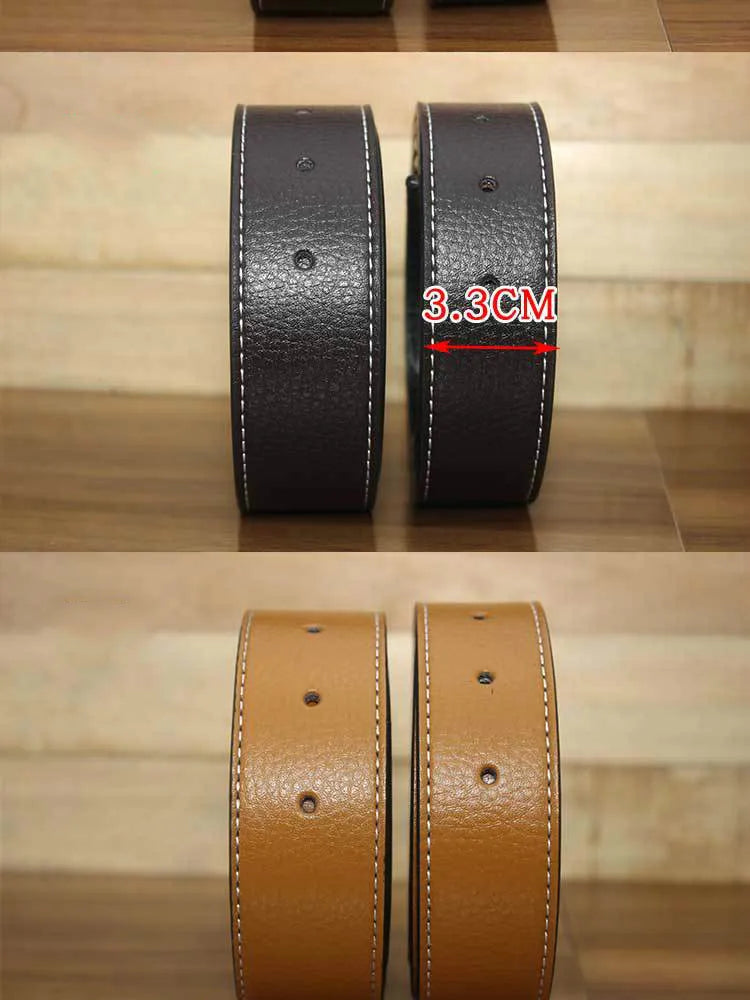 new Luxury Brand H Belts for Men High Quality Pin Buckle Male Strap Genuine Leather Waistband Ceinture Homme,No Buckle 3.3cm