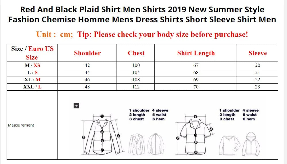 Red And Black Plaid Shirt Men Shirts 2023 New Summer Spring Fashion Chemise Homme Mens Dress Shirts Short Sleeve Shirt Men