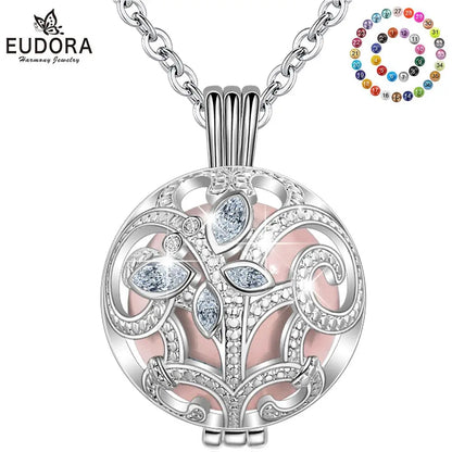 Eudora 20mm Pregnancy ball/Chime ball/Baby bola Ball Pendant Necklace Iris Flower Cage with Crystal CZ butterfly Jewelry K355N20