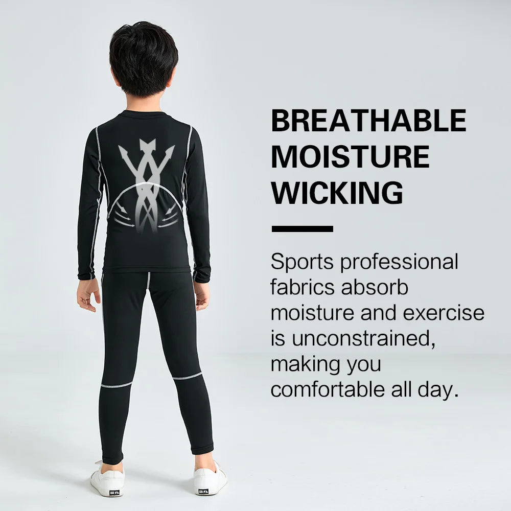 Children's Compression Wear, Suit for Boy Running, Basketball, Football, Tracksuit for Children Quick-Drying Top + Leggings