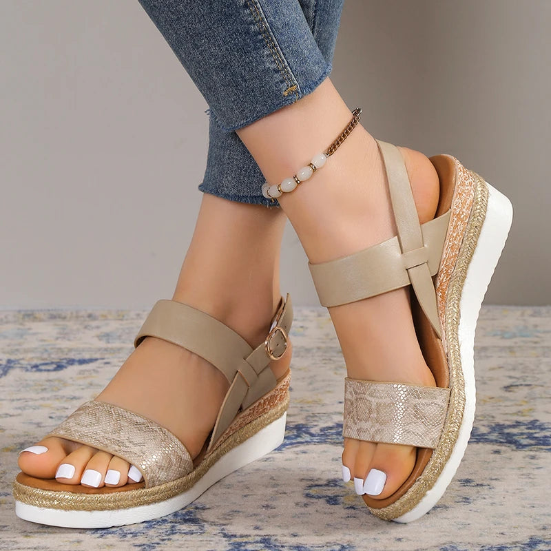 Summer Plus Size Platform Sandals Woman Lightweight Non Slip Beach Sandalias De Mujer Snake Print Wedge Sandles for Women