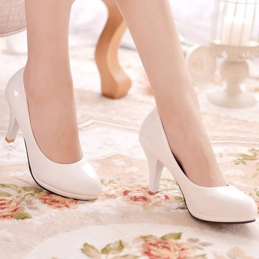 2022 High Heels Shoes Women White Wedding Shoes Thick High Heels Fashion Party Pumps Footwear Yellow Red Big Size 35-41
