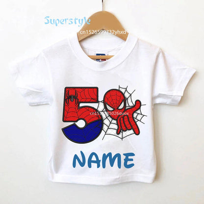 2 3 4 5 6 7 8 9 Year Boys Birthday Marvel Spiderman Shirts Personalize Name Birthday Boy T-shirt Super Hero Birthday Party Wear