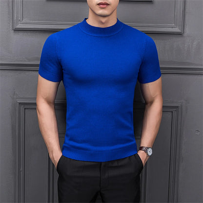 MRMT 2023 Brand New Men's Sweater Pure Color Semi-high Collar Men Sweater Knitting for Male Half-sleeved Man Sweaters Tops