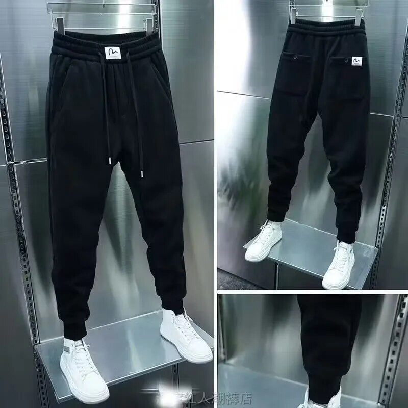 Men's Sweatpants Solid Loose Fit Mens Sweatpant Winter Warm Fleece Joggers Pants Unisex Elastic Waist Track Pants Male Trousers