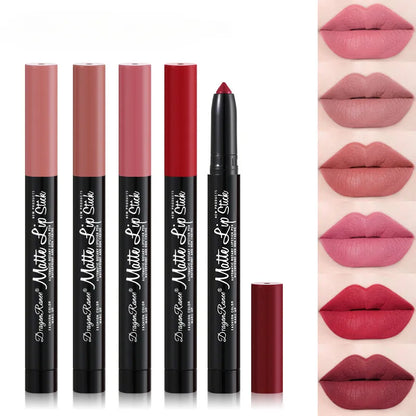 12 Colors Matte Lipstick Pen Waterproof Long-lasting Contouring Brown Red Nude Outline Lip Shape Lip Liner Non-stick Cup Makeup