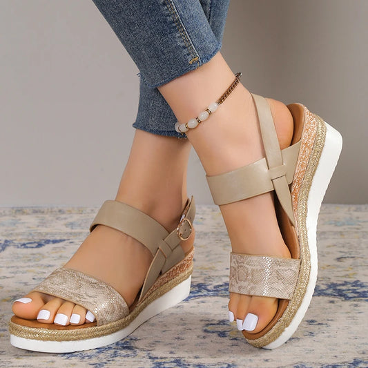 Wedge Sandles for Women  Summer Snake Print Platform Sandals Woman Lightweight Non Slip Beach Sandalias De Mujer Plus Size