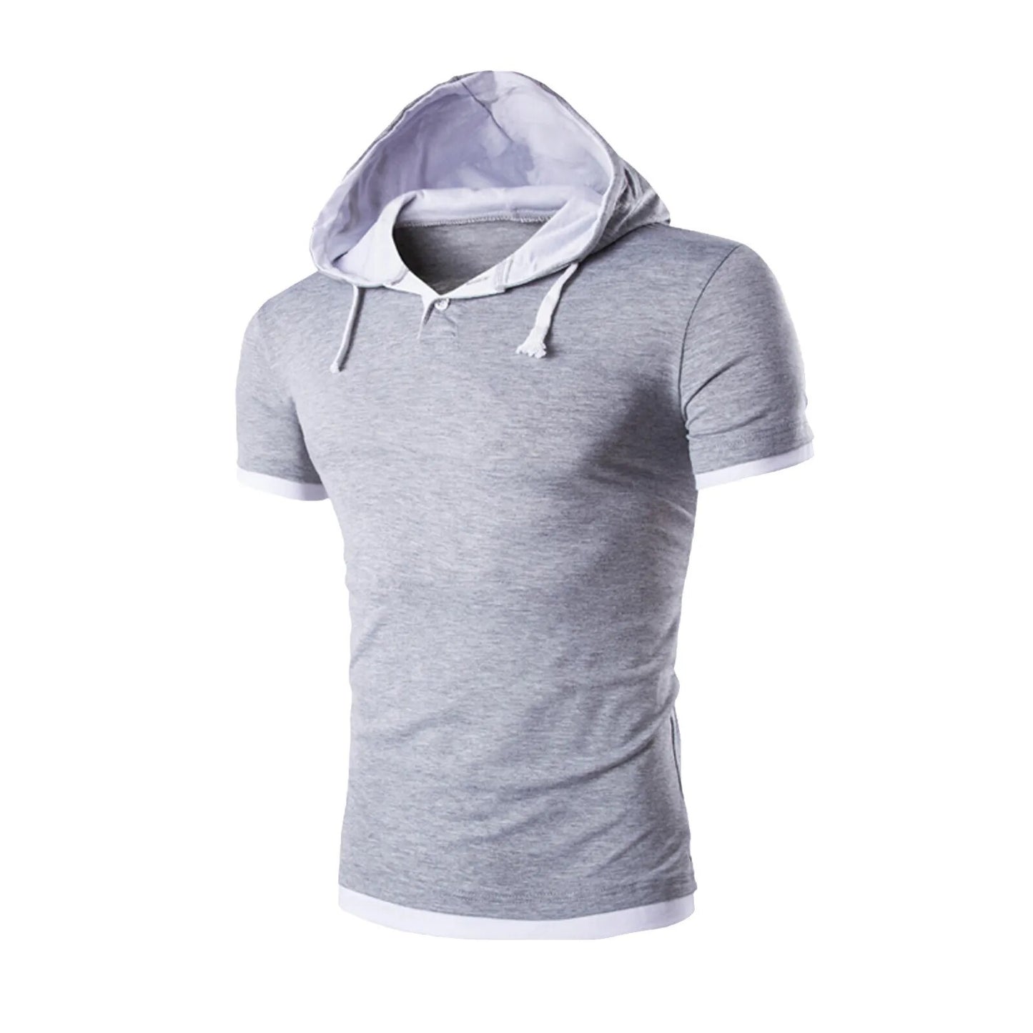 Men's Shirts Short Sleeve Men Fitness Muscle Hooded Bodybuilding Tight-drying T Shirt Tops Casual Summer Shirt For Men Clothing