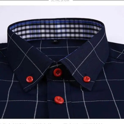 Men's Plaid Long Sleeve Dress Shirt Button Down Collar Male Business Formal Checkered Shirts Smart Casual Social Shirts