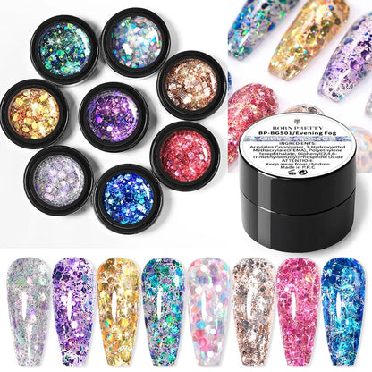 BORN PRETTY Glitter Sequins Gel Nail Polish 5ml Spaking Shinig Semi Permanent Paint Hybrid Varnish Top Coat Solid Nail Tips Gel