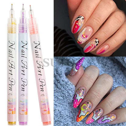 12pcs Nail Art Drawing Graffiti Pen 3D Colorful Acrylic Abstract Lines Waterproof Paint UV Gel Polish Design Manicure Tool NLCXM