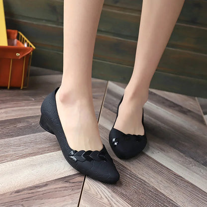 Women Pumps Low Heel Waterproof Rubber Shoes Slip on Antiskid Soild Shallow Slip-on Female Footwear Zapatillas Mujer Tacon